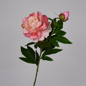 <span class=keywords><strong>Tallo</strong></span> de peonía francesa falsa decorativa al por mayor 2 cabezas flores artificiales de seda de peonía rosa - Product Image 1