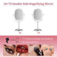Desktop Cosmetic Adjustable Lift Stand Metal+Glass 7X Magnifying Stepless Dimming LED Lighted Touch Switch Personalized Mirror