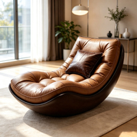 Fauteuil à bascule en cuir capitonné marron, fauteuil d'appoint moderne incurvé pour salon