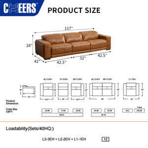 मैनवाह खुश क्लासिक्स आरामदायक 3 + 2 + 1 सीटर सोफे रहने वाले कमरे की पावर रीक्लोनिंग सोफा सेट फर्नीचर वास्तविक चमड़े के लक्जरी सोफे - Product Image 6