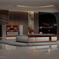 Bureau de direction intelligent avec prises électriques, ports USB, gestion des câbles, bureau moderne pour PDG, table en bois, mobilier de bureau et chaise