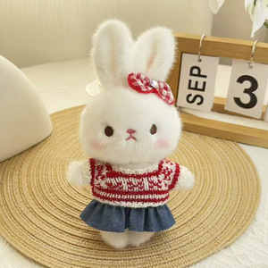 Muñeco de Conejito Blanco Intercambiable, <span class=keywords><strong>Peluche</strong></span> de Conejo Suave y Adorable, Llavero Colgante, Regalo para Mejor Amiga - Product Image 6