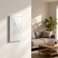 Interrupteur mural intelligent durable WHX04 4 voies sans neutre WiFi Zigbee Tuya APP Commande vocale Alexa Google Home Norme américaine