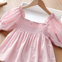 Haut blouse plissée et smockée pour bébé fille, robe avec des manches à la taille, péplum, de couleur unie, pour adolescentes