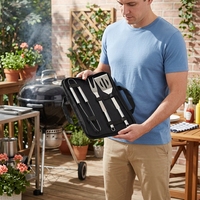 Ensemble d'ustensiles de barbecue en acier inoxydable résistant à la chaleur, facile à nettoyer, comprenant spatule, fourchette, pinces, couteau et brochettes, pour le camping et les activités de plein air, 3/9/20 pièces