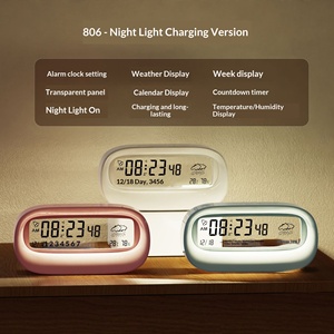 Nouvelle Horloge Réveil Électronique Rechargeable avec Veilleuse, Design Mignon de Dessin Animé, Calendrier Numérique, Thermomètre et Hygromètre Transparent - Product Image 2