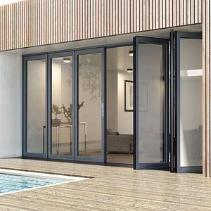 Puertas Plegables de Aluminio para Patio, <span class=keywords><strong>Tipo</strong></span> Acordeón, Insonorizadas, Acabado Negro, Certificación CE, para Cocina, Sala de Estar y Exteriores - Product Image 1