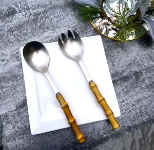 Utensilios de cocina Royal Luxury 304 # Juego de servidor de ensalada ecológico con mango de bambú 18/10 #1 cuchara y 1 tenedor - Product Image 1