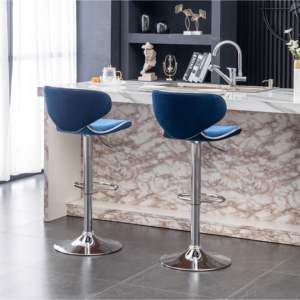 Ensemble de 2 tabourets de bar DB Masaccio en velours bleu, cadre métallique pivotant réglable, pour bar à domicile, style contemporain - Product Image 5