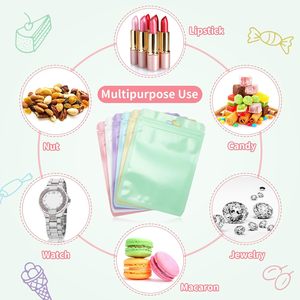 Sacs d'emballage en plastique refermables avec fermeture éclair, couleur macaron, film nacré, trou de suspension Euro, pour cadeaux et bijoux (vente en gros) - Product Image 3