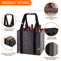 Sac de transport pour vin personnalisé à double poignée, pliable, multi-compartiments, antichoc, avec séparateur pour 6 bouteilles, en feutre polyester, pour les voyages et les activités de plein air
