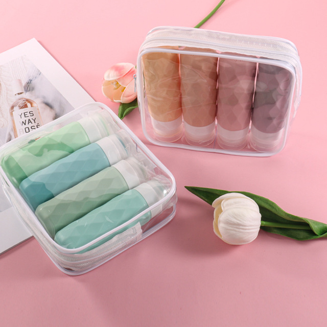 Set of 4 PCS Leakproof Silicone Squeeze Bottles for Shampoo Conditioner Soap Lotion Silicone Travel Bottle