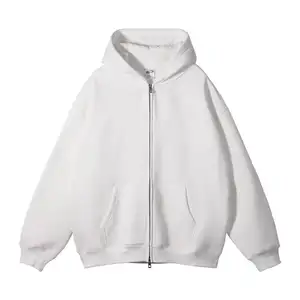 Blank Full Zip Up Hoodie 500 Gsm Sweatshirt Custom 3D Puff Print Full Face Zip Up Hoodie