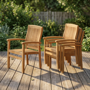 Silla Apilable de Madera de Teca Sólida de Estilo Moderno para Jardín, Exterior, Comedor y Patio, de Calidad Premium, Versátil y Duradera, FLEGT - Product Image 3