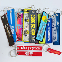 Porte-clés tissé personnalisé avec logo, double face, en tissu, avec surpiqûres, pour promotion de marque ou cadeau publicitaire