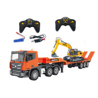 Camión de Plataforma Plana RC de Aleación 1:18 9CH con Excavadora RC, Set de Juguete de Vehículo de Ingeniería a Control Remoto para Niños, Regalo para Niños