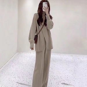 S-XL Damen weites Bein lange Hosen 2-teiliges Set lässig schlicht Knöchelpullover-Sets Damen koreanisch gestrickt 2-teiliges Set - Product Image 1