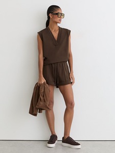Conjuntos Deportivos de Verano para Mujer, Tops de Jersey sin Mangas con Cuello en V de Algodón Elástico Reciclado y Pantalones Cortos a Juego, Ropa Casual - Product Image 4
