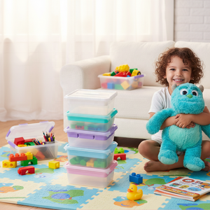 Boîte de rangement pour loisirs créatifs avec plateau amovible, organisateur en plastique transparent 20QT avec couvercles pour fournitures d'artisanat, livres, outils, puzzles - Product Image 1