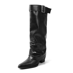 Şık Retro Tarz Metal Tokalı Askılı Benzersiz Ayakkabı Topukları Sivri Burunlu Günlük Kullanım İçin Yüksek Tabanlı Botlar - Product Image 1