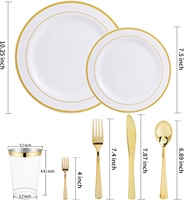 Ensemble de vaisselle en plastique robuste de 200 pièces comprenant 50 assiettes à dîner et à salade, 50 fourchettes, 25 couteaux, 25 cuillères, 25 gobelets, 25 mini-fourchettes