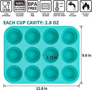 MUYULINS - Molde para Hornear Pasteles y Cupcakes de Silicona Estándar, Antiadherente, Grado Platino LFGB, Libre de BPA, Color Rojo, 12 Tazas - Product Image 6