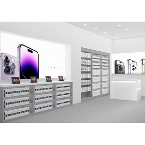 Kiosque de vente au détail personnalisé, accessoires pour téléphones portables, décoration de boutique de téléphonie mobile, comptoir d'exposition en verre blanc pour magasin de smartphones - Product Image 2