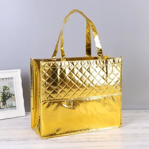 Groothandel Luxe Custom Metallic Gelamineerde Niet-Geweven Tas Op Maat Logo Afdrukken Stof Herbruikbare Boodschappentas