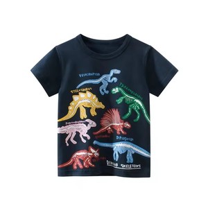 T-shirt d'été pour garçons, imprimé animaux de dessin animé, à manches courtes, en tissu tissé compressé délavé, couleurs contrastées, tendance - Product Image 5
