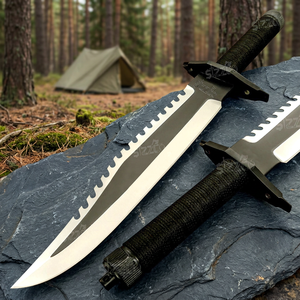 Couteau de survie Bowie de style Rambo 2 en acier D2 fait main, couteau à lame fixe pour la chasse et le camping avec étui en cuir, meilleur cadeau - Product Image 1