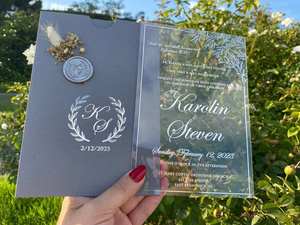 การ์ดเชิญงานแต่งงานอะคริลิคแบบกำหนดเอง การ์ดเชิญงานแต่งงานส่วนตัวพร้อมตราประทับขี้ผึ้งและซองจดหมาย - Product Image 4