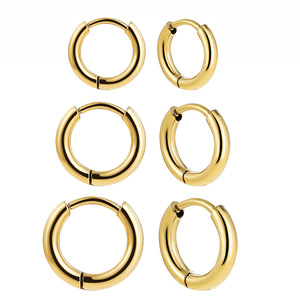 EH105 Solid Round Huggie Hoops <b>Earrings</b>, 18K Gold Plated Stainless Steel Stackable Cartilage <b>Earrings</b> for Women & Men - Product Image 4