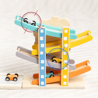 Jouet en bois pour l'éducation précoce des enfants : Toboggan à quatre niveaux pour voitures, rampe de course, entraînement des compétences motrices, véhicule en bois pour enfants