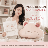 Coussin en peluche personnalisé, Chat Nuage Cerise, Animal en peluche, Jouet doux, Mascotte, OEM ODM, Décoration d'intérieur, Cadeau, Fabricant, Vente en gros, Usine