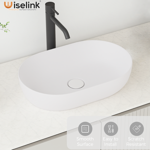 Lavabo personalizado de piedra artificial, lavabo de baño de acrílico de superficie sólida, lavabo montado en la parte superior ovalada - Product Image 3