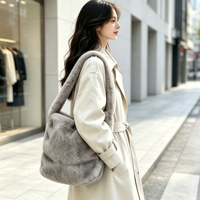 Sac seau en fausse fourrure pour femme, sac à bandoulière en peluche, grande capacité, sac hobo moelleux, sac à main personnalisé avec logo, imprimé léopard d'hiver, sac duveteux
