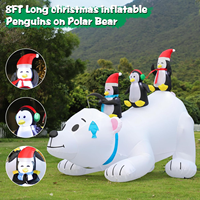 Ours polaire gonflable de 7 pieds avec trois pingouins et éclairage LED, décoration de Noël gonflable pour jardin, pelouse, maison, fête