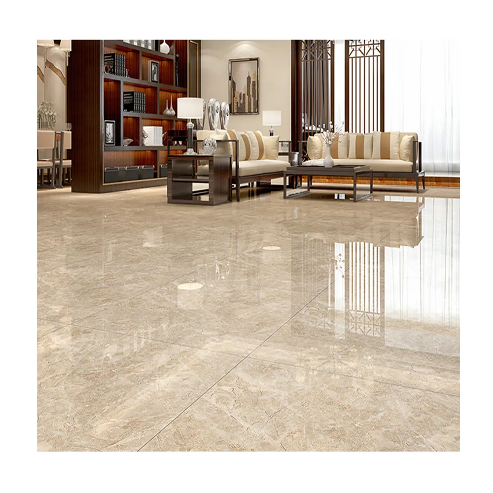 Carrara beige ceramic glazed floor tiles non-slip bathroom floor tiles 60x60