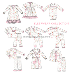 Set di pigiami per bambini in bambù vestiti per bambini su misura in tessuto <span class=keywords><strong>e</strong></span> stampa pigiami da collezione per ragazze - Product Image 1