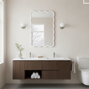 White 20x30 Wavy <b>Rectangle</b> Solid Wood Frame Decorative <b>Mirror</b> <b>For</b> Bedroom Bathroom Living Room Entryway - Product Image 3
