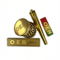 Kit de fumeur doré personnalisé RAWA OEB, plateau à rouler en papier doré, format Slim King Size, emballage organique à combustion lente avec broyeur et tube en aluminium