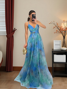 Abito da sera elegante e lussuoso da donna, modello slip dress oversize <span class=keywords><strong>con</strong></span> gonna a ruota, in rete traspirante e schiena scoperta, per feste ed eventi estivi 2026 - Product Image 6