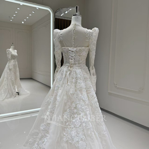 Xx103 Elegant Modern <b>Wedding</b> <b>Dress</b> Sweetheart Neck Backless <b>Long</b> <b>Sleeve</b> 3D Floral Lace Applique Ball Gown Chapel Train - Product Image 4