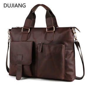 Dujian Genuine Leather Men's Shoulder Bag Large Capacity Business Travel <b>Handbag</b> Crazy Horse Leather Briefcase Spring 2023 - Product Image 5