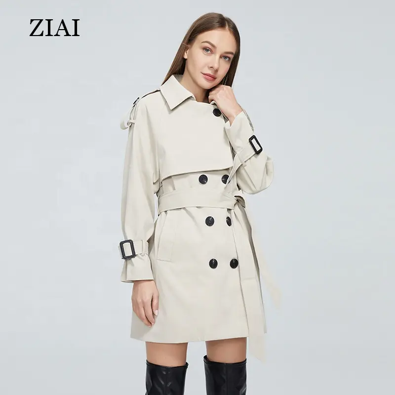 उच्च गुणवत्ता वसंत नई फैशन महिलाओं खाई कोट लघु खाई कोट में सफेद क्रीम रंग