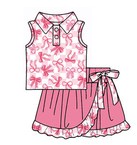 RTS Coquette nœuds imprimer petites filles décontracté respirant peigné pour chemise jupes jupe Shorts tenues doublées soeur bébé vêtements - Product Image 5