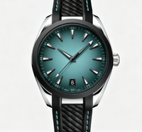 Montre-bracelet de luxe pour hommes d'affaires, mouvement automatique, boîtier en acier inoxydable, bracelet en caoutchouc bleu tressé
