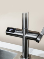 Robinet de cuisine moderne à poignée unique avec affichage numérique de la température LED, eau chaude et froide, avec douchette extractible et robinets de lavabo en laiton