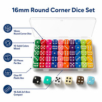 Lot de 50 dés acryliques tétraédriques de 16 mm, 10 couleurs, boîte en plastique, ensemble mixte