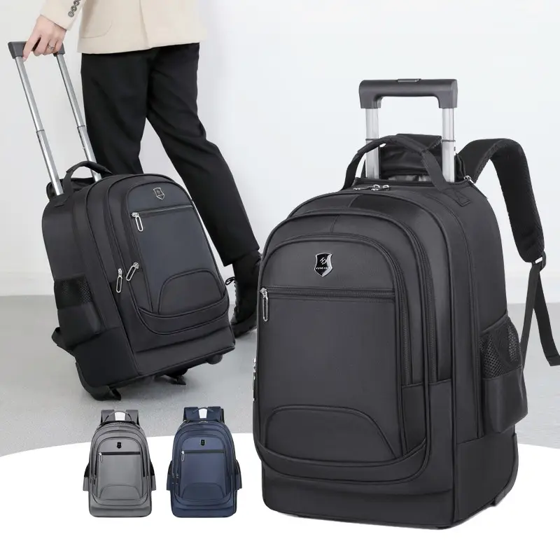 2024 Nieuwe Collectie Unisex Grey Grote 17 Inch Zakelijke Laptop Back Pack Heren Waterdichte Trolley Rugzak Met Wielen Voor Op Reis